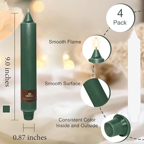 Christmas Green Candle 9 Inch Tall Smokeless Taper Candles 4 Pack Unscented Dinner Candle for Christmas Festive, Halloween Thanksgiving Day Fall Home Decor - Image 3