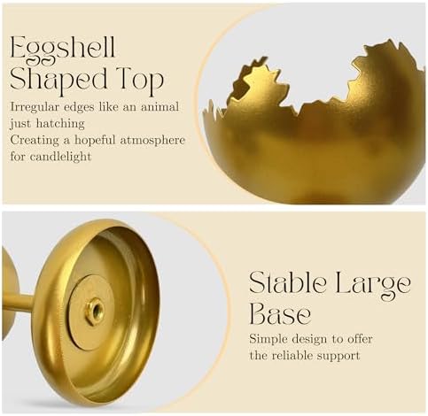 Metal Modern Candleholders in Eggshell Design, 2PCS, S+L, Gold - Image 3