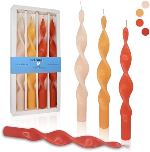 Smokeless Gradient Orange Spiral Taper Candle Unscented Taper Candlesticks Handmade 10 inch Long Twisted Candles for Wedding Home Decor Women Gifts by BALEAGCDL