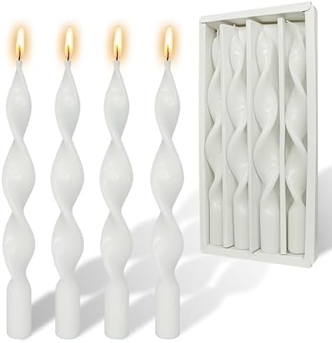 Unscented Spiral Taper Candle Handmade Swirl Candles 10 Inch White Candle Sticks for Home Decor Weddings by YUKCAXDLS