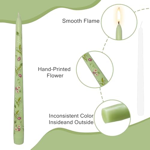 Floral Toile Candle Sticks Print Smokeless Candlessticks 6 Pack Handmade Pastel Candle 10 inches Long Flower Tapered Candles for Dining Living Room Mantel Cozy Hygge Ambiance Everyday Home Decor - Image 3