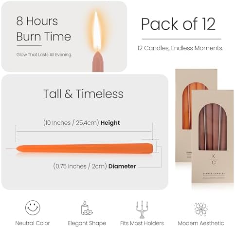 Tapered Dinner Candles - Soy & Paraffin Blend, Dinner Candles with Long-Lasting 7-Hour Burn for Stylish Homes - Candle in Curated Colors Ideal Gift for Hosts, Brides & Event Planners-Latte & Orange - Image 2