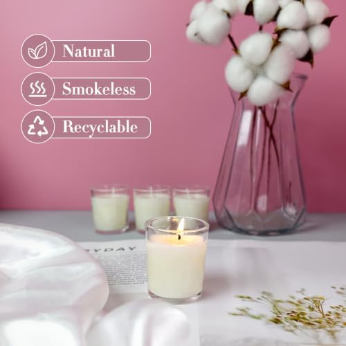 48 Packs Unscented White Votive Candles in Glass, Bulk Small Soy Wax Votives for Wedding Party Dinner Table, 1.7" W x 2" H - Image 5