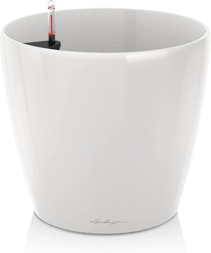 Lechuza Classico LS 70 White High Gloss, Self-Watering Large Round Planter, D27.6 H25.4 in