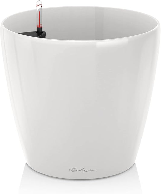 Lechuza Classico LS 70 White High Gloss, Self-Watering Large Round Planter, D27.6 H25.4 in