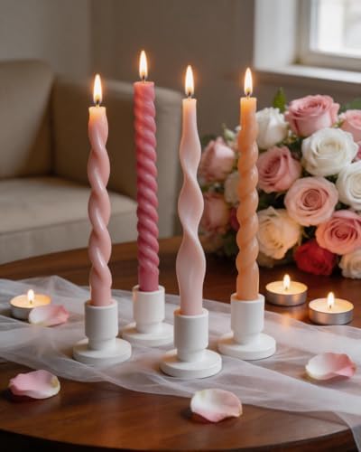 Pink Taper Candles Twisted Candlesticks Unscented Smokeless Tall Candles for Wedding Holiday Dinner Party Home Decorative candles-10inch,4pcs by LPUSA