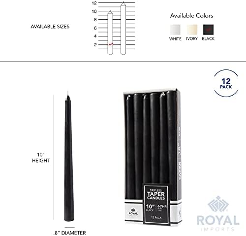 Royal Imports Unscented Taper Candles 10" Black 7-Hr Burn Time Set of 12 - Image 6