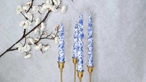 NJAO HOO Floral Taper Candles 7.5 in Spiral Candlesticks Hand Printed Blue and White Candlestick Twisted Taper Candle for Home Garden Decor 2 Pack - Image 6