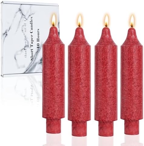 Red Short Taper Candle Crystal Candlesticks Dripless Tapered Candles for for Holiday Wedding Party Wax Unscented Dinner 6 inch Set of 4 by LPUSA
