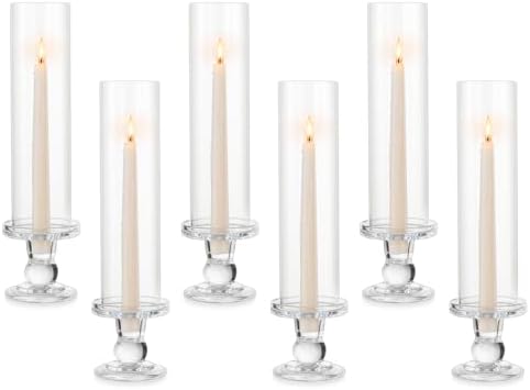 Hurricane Glass Candle Holders: Clear Candlestick Holders Set of 6 by CreatedforWeddingsandHome