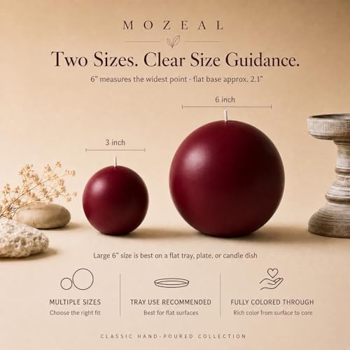 MOZEAL Hand-Poured, 3 Inch Dark Red Round Ball Candles - Elegant Dark Red Round Pillar Candles Set of 3, Dripless, Unscented, Smokeless, Ideal for Intimate Gatherings. - Image 2