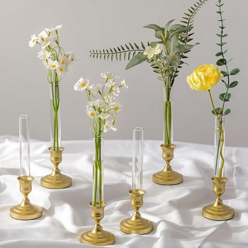 Bud Vases with Candlestick Holders: Set of 6 Clear Glass Vase Bulk by CreatedforWeddingsandHome