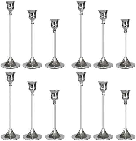 Candlestick Holders Silver, 12 Packs Taper Candle Holder for Candlesticks, Candle Sticks Holder Decor for Home Decor by Showin