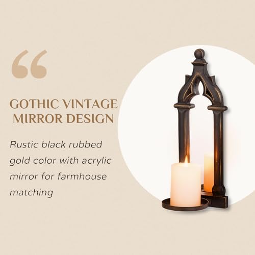 Black Gothic Candle Sconces Set of 2 with Real Mirror - Image 7