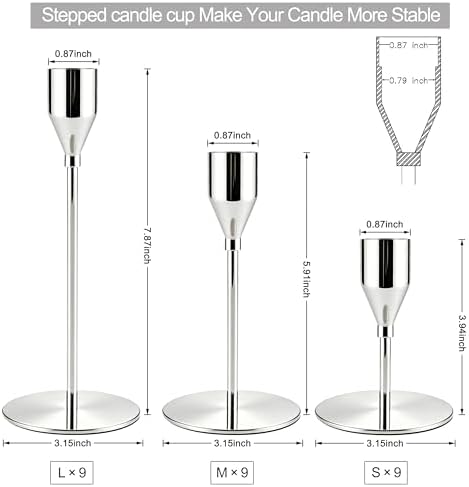 Silver Candlestick Holders,Metal Taper Candle Holders,Bulk Set of 27 - Image 2
