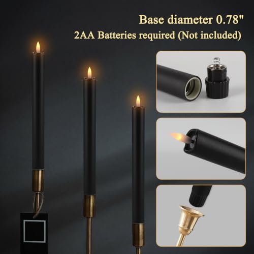 24 Pack Black Flameless Taper Candles with Remote, 9.5 Inch Battery Operated LED Candlesticks, Realistic 3D Flickering Flame, Real Wax Coating for Halloween, Gothic Wedding, Spooky Party & Home Decor - Image 4