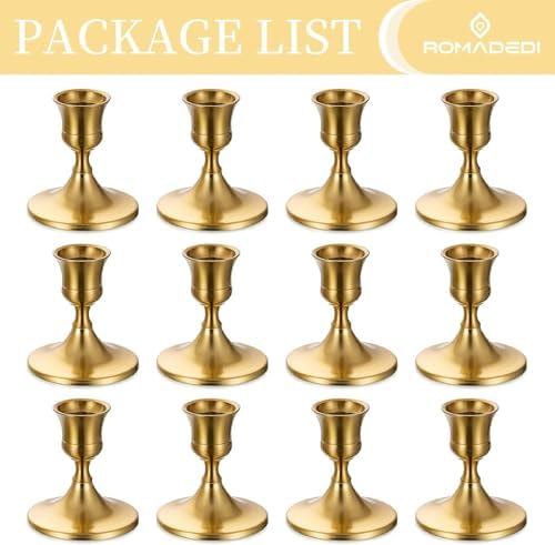 Romadedi Gold Candlestick Candle Holders for Taper, 12 PCS Gold Brass Color Candle Stick Candle Holder for Table Centerpiece, Wedding Reception, Festive Christmas Mantel Decoration or Home Decor - Image 7