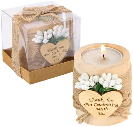10 Piece Set of Wooden Tealight Candle Holders, Wedding Candle Favors, Baby Shower Favors, Return Favors, Bridal Shower Favors for Guests.(Light brown) by JusFavors