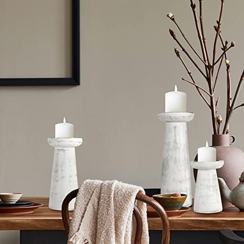 Homebia Design Wooden Candle Holder Set of 3 – 10, 8, 6 inch, Antique White - Image 2