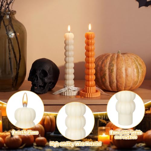 MTLEE 4 Pack Pumpkin Taper Candles Fall Pumpkin Candles,Orange,White - Image 6