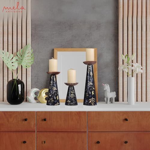 Mela Artisans Multileaf Metal Candle Holders - Gold Black, Set of 3 - Image 7