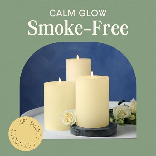 Mister Candle Dripless Unscented Pillar Candles, Set of 3 Hand Poured Ivory Pillar Candles, Solid Color Non-Scented Candles for Home Decor, Premium Wax, 80 Hr Burn Time, 3x6 Inch - Image 4