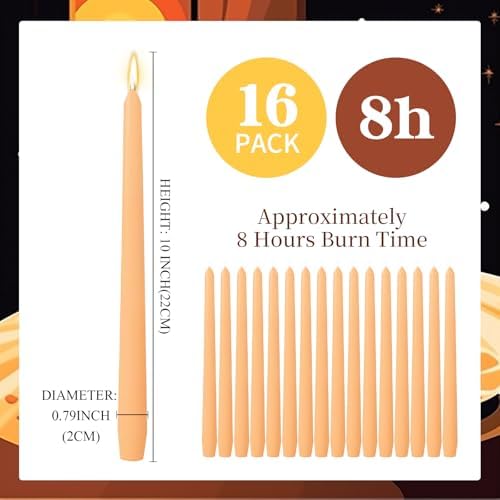 MTLEE 16 Pcs 10 Inch Taper Candle Sticks Smokeless Unscented, Light Orange - Image 2