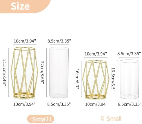 NUPTIO Gold Geometric Hurricane Glass Candle Holders, Set of 2 - Image 2