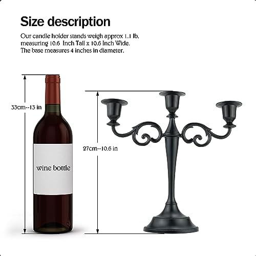 3-Arm Metal Candelabra Candle Holder Table Centerpiece, Black - Image 2