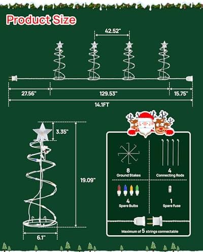 Spiral Christmas Tree Outdoor - 4 Pack Spiral Christmas Tree Pathway Lights Waterproof - Multicolor Spiral Lighted Xmas Trees Lights for Outside Garden Yard Porch, Christmas Decorations - Image 3