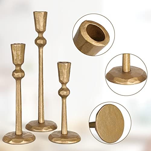 Antique Brass Iron Taper Candle Holder - Set of 3 Decorative Candle Stand - Image 3