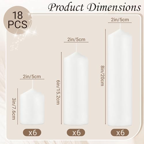 18-Pack White Pillar Candles Bulk Set, 2x3, 2x6, 2x8 Inch - Image 4