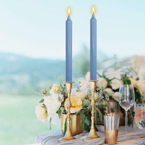 NJAO HOO Grey Blue Candlesticks 10 Inch Handmade Dripless Taper Candles Unscented Colored Candle Set, Pack of 4 - Up to 9-11 Hours Burn - Image 4