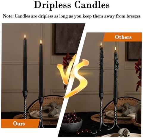 24Pack 10inch Black Taper Candle-Unscented and Smokeless-8hours Long Burning time,Dripless,Ideal for Halloween Taper Candles, Weddings, Dinner,Parties - Image 2