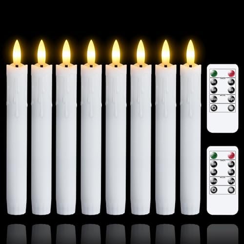 Flameless Flickering Taper Candles Two Remote, 7.5 Inch White Battery Operated LED Window Candles Timer,Set of 8 Plastic 3D-Wick Dripping-Wax Effect Flameless Candlesticks(0.86”Dia,Warm Fire) by Mavandes