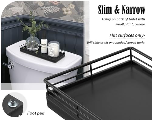 Bathroom Tray for Counter, Oak Wood 11" L Small Vanity Tray for Dresser Tops Perfume Jewelry Makeup Candle Soap Sponge Holder for Kitchen Countertop Organizer Coffee Table Decor Bar Black - Image 5