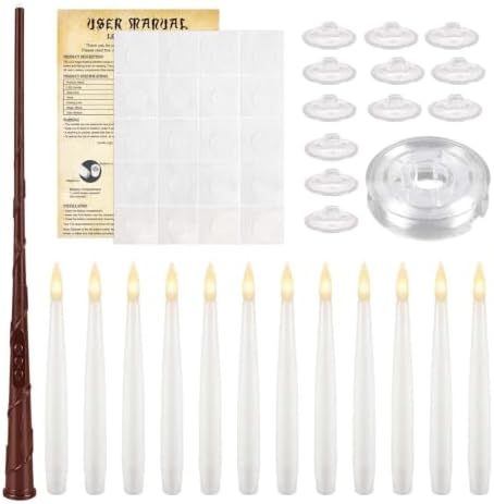 12 Pcs Hanging Floating Candles with Wand Remote, Magic LED Flying Taper Candles Battery Operated, Flickering Warm White Flameless Window Decor for Halloween Party, Christmas & Themed Events - Image 2
