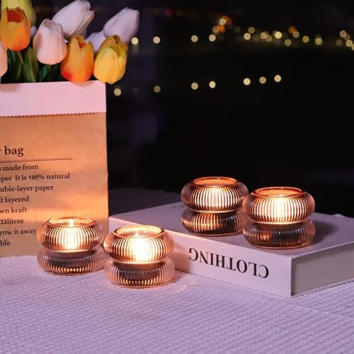 Woho 12 Pack Smoke Grey Ribbed Votive Candle Holders for Halloween Decor - Image 3