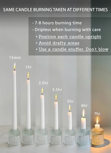 12pk 10" Classic Taper Candles, White, 7-8 Hours Long Burning, Unscented Tall Candlesticks - Image 3
