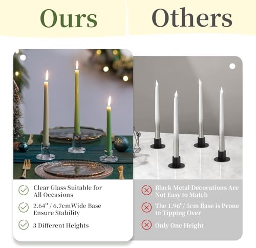 Glasseam Glass Taper Candle Holders, 3Pcs Small Candlestick for Table Decor - Image 6