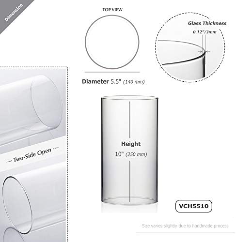 WGVI Hurricane Candle Holder Sleeve, Wide 5.5", Height 10", 2 Pieces, Clear Glass Cylinder Open Both Ends, Chimney Shade Tube (HST5510_2pc) - Image 2