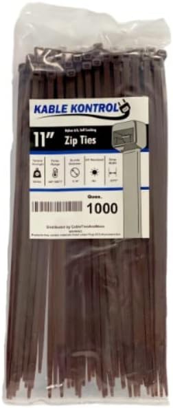 Kable Kontrol Brown Zip Ties 11 Inch 1000 Pcs, 50 Lbs Tensile Strength, Self-locking Nylon Colored Cable Ties Wire Wraps for Indoor or Outdoor Use