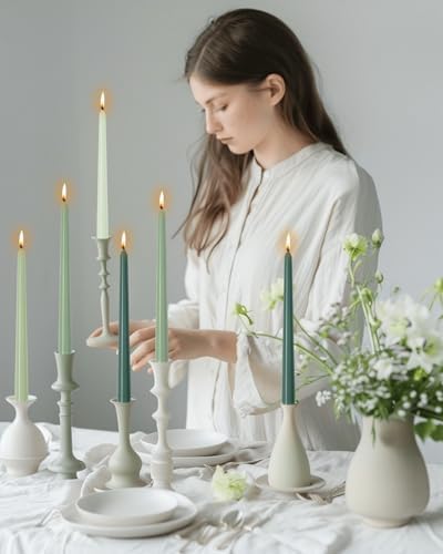 10" Green Taper Candles-12 Pack Green Candlesticks-Unscented Dripless Candles 8 Hour Burn for Spring, Home Decor, Dinner, Holidays, Weddings,Christmas Home Decor - Image 2