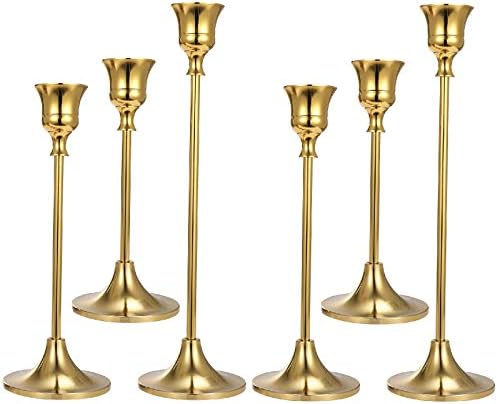 Set of 6 Gold Taper Candle Holders Decorative Candlestick Holder for Home Decor, Wedding, Dinning, Party, Anniversary by Anndason