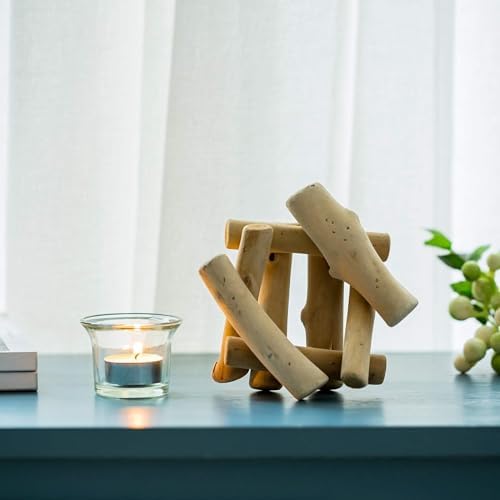 Sziqiqi Wooden Tea Light Candle Holder with Tealight Glass, Set of 4 - Image 7