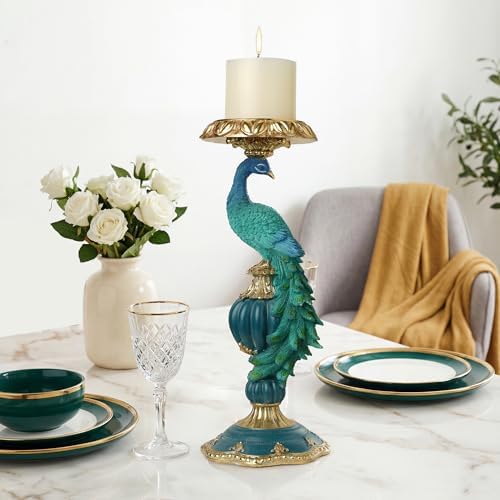 Peacock Candlestick Holders, Green Peacock Candle Holder,14 in - Image 3