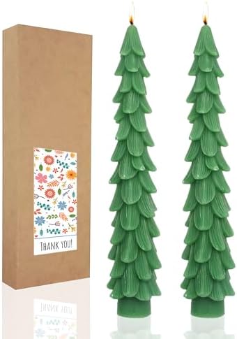 Christmas Tree Taper Candles Hunter Green Spruce Candles，Christmas Decor Decoration,Set ot 2,(Hunter Green) 10.5inch by LPUSA