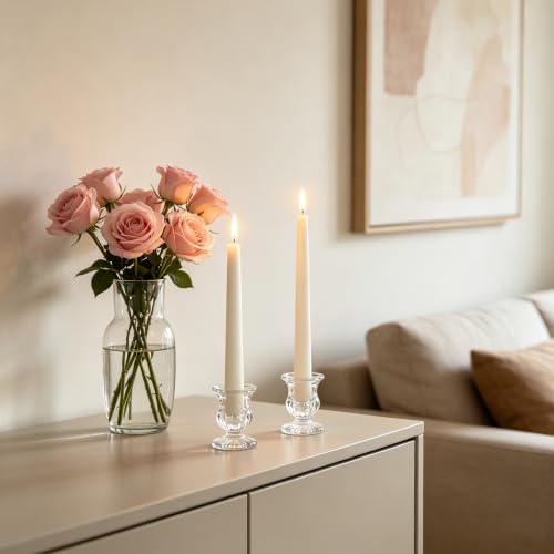 Hosley Set of 24 Glass Taper Candle Holders – Clear Candlestick Holder Set for Weddings, Table Centerpieces, Dinner & Home Décor (2.5” H) - Image 2