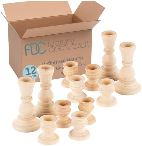 Unfinished Natural Wood Candle Sticks Set in Varied Heights - Set of 12 by FactoryDirectCraft