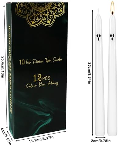 12 Pack Halloween Taper Candles - 10 Inch White Ghost Face Smokeless Candles, Long-Lasting 7+ Hour Burn, Premium Wax for Spooky Decor & Parties - Image 3